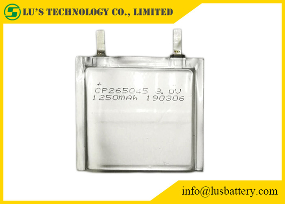 La batería ultra delgada disponible 3.0V 1250mah CP265045 de la célula modificó los terminales para requisitos particulares