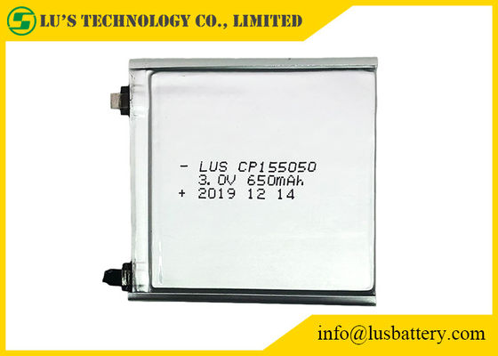 Célula fina de la batería 3v Cp155050 del terminal 650mah LiMnO2 de las etiquetas para el PWB de SMT