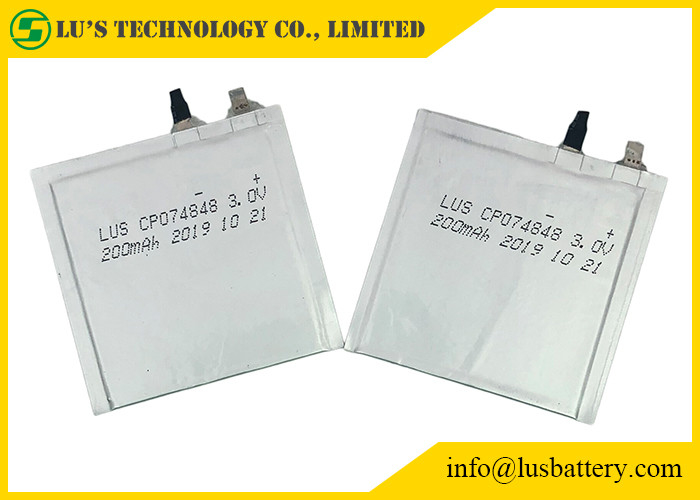 La célula CP074848 de la bolsa ultra enrarece la batería 200mah 3,0 voltios para el estante electrónico Lables