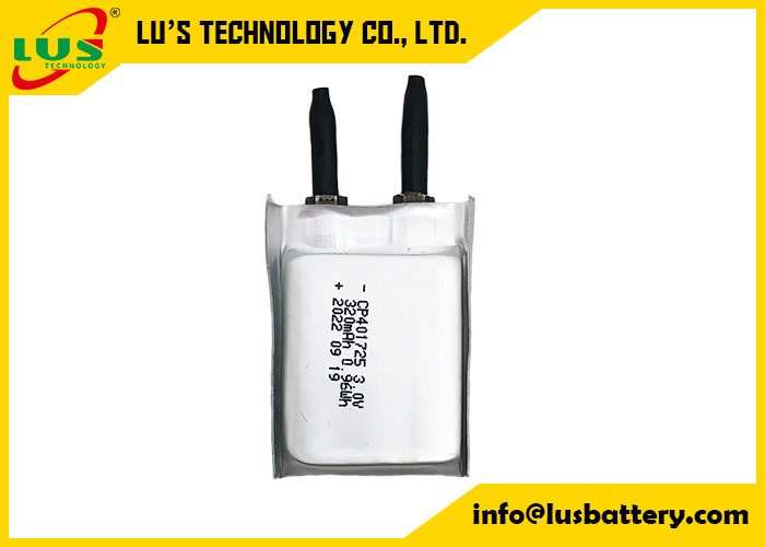 CP401825 Batería de polímero 3.0V 320mah Li MnO2 Baterías de película ultra delgada CP401725 Batería plana para rastreador