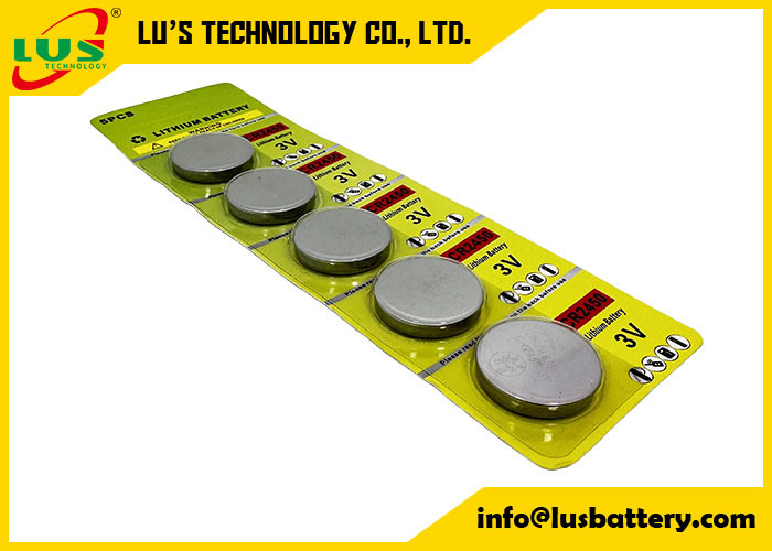 CR2450 Batería de litio 3v ECR2450 Baterías para ESL batería de celdas de monedas de litio CR2450 en tarjeta celular (5 PCs Pack)