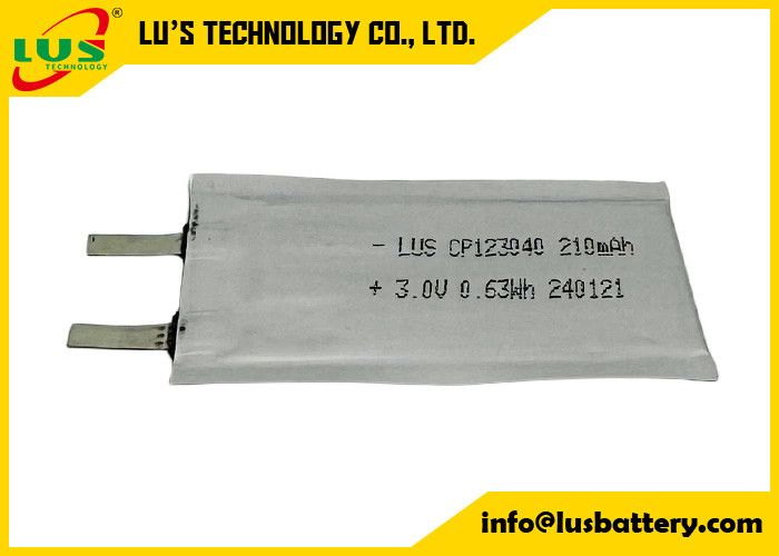 Cp123040 Batería de litio primaria ultra delgada de 3,0 voltios 210 mAh Batería Li-Mno2 personalización