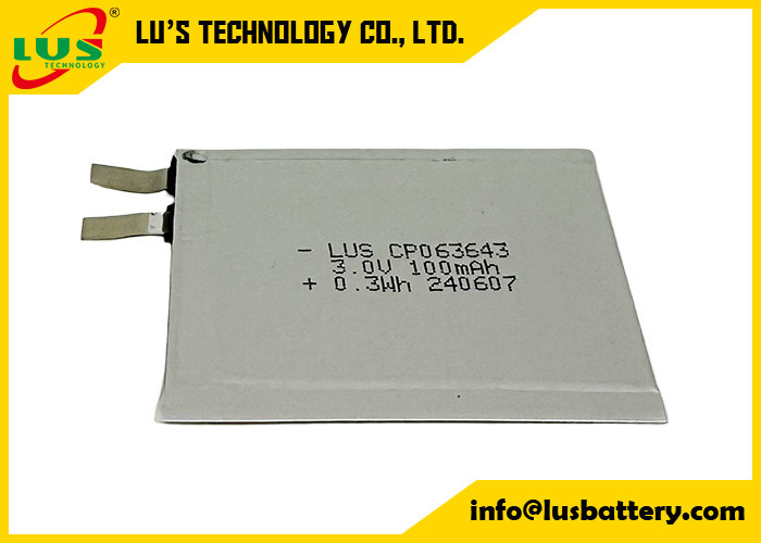 CP063643 3,0 voltios 100mAh Batería de litio pequeña 3V CP063643 Batería ultradelgada para IOT/RFID