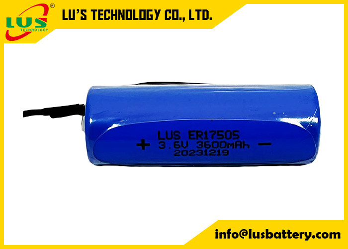 Batería no recargable 3600mAh 3.6 voltios ER17505 Cloruro de tiónil de litio Batería terminales personalizados