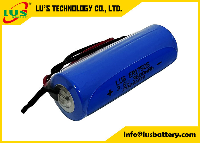 Batería no recargable 3600mAh 3.6 voltios ER17505 Cloruro de tiónil de litio Batería terminales personalizados