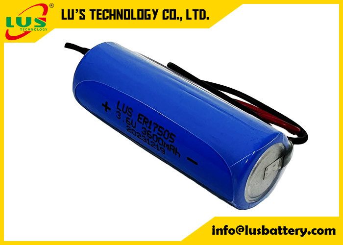 Batería no recargable 3600mAh 3.6 voltios ER17505 Cloruro de tiónil de litio Batería terminales personalizados