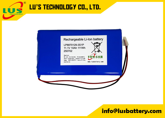 Batería de polímero de litio de 3,7 V 10000 mAh LP8870129 personalizada, paquete de baterías lipo 3S1P de 11,1 voltios 10 Ah