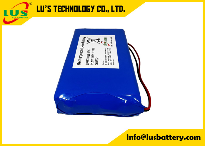 Batería de polímero de litio de 3,7 V 10000 mAh LP8870129 personalizada, paquete de baterías lipo 3S1P de 11,1 voltios 10 Ah