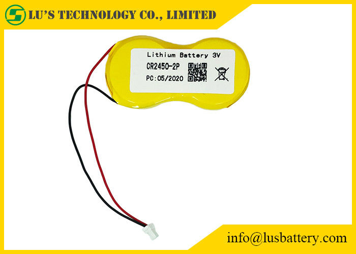 Célula 1200mah 3.0v de la moneda del litio del botón de CR2450-2P con el conector de los alambres JST