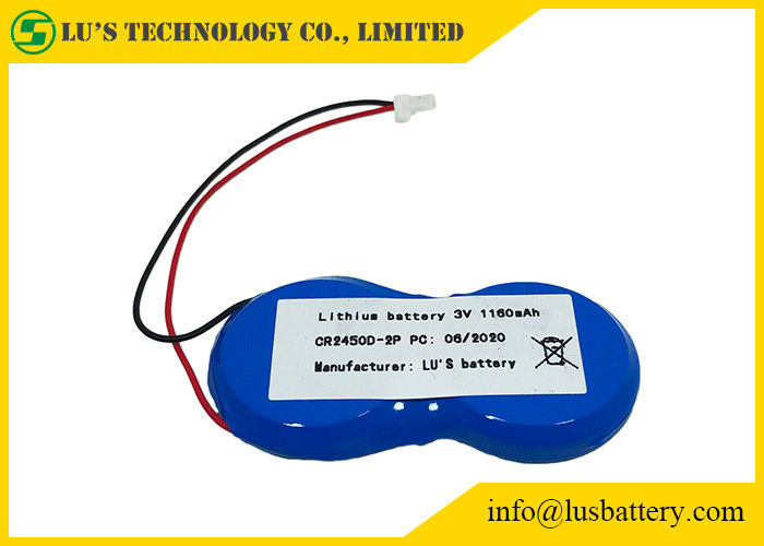 Célula 1200mah 3.0v de la moneda del litio del botón de CR2450-2P con el conector de los alambres JST