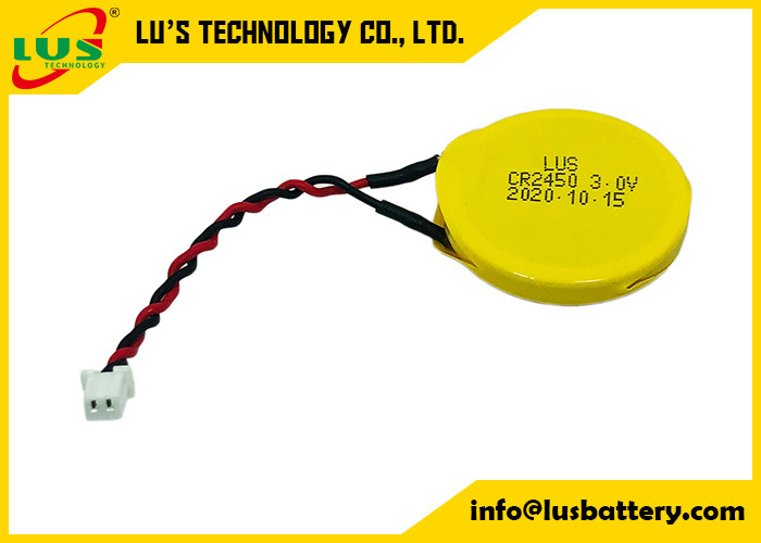 PWB SMT de los alambres CR2450-1P de la batería 65m m de 3v 600mah Limno2 con el conector 2P